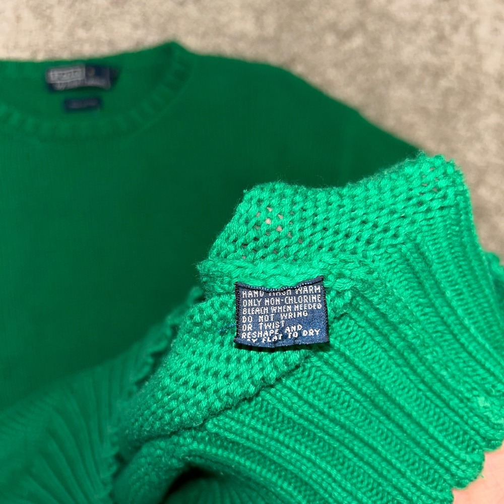 Vintage Polo Ralph Lauren Crewneck Sweater Men Size Large Green Cotton Hong Kong - Picture 8 of 8